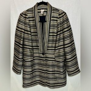 Chicos Jacket Gold Women's Size 2 Large Brocade Black Lining Duster Coat